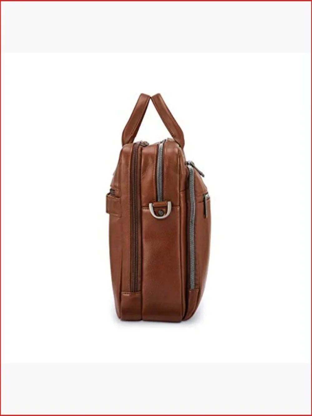 Top Grain Leather Toploader Briefcase with Padded Laptop Sleeve